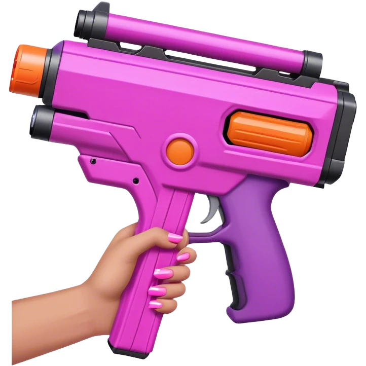brown hand with pink nails holding large scary dark nerf gun emoji