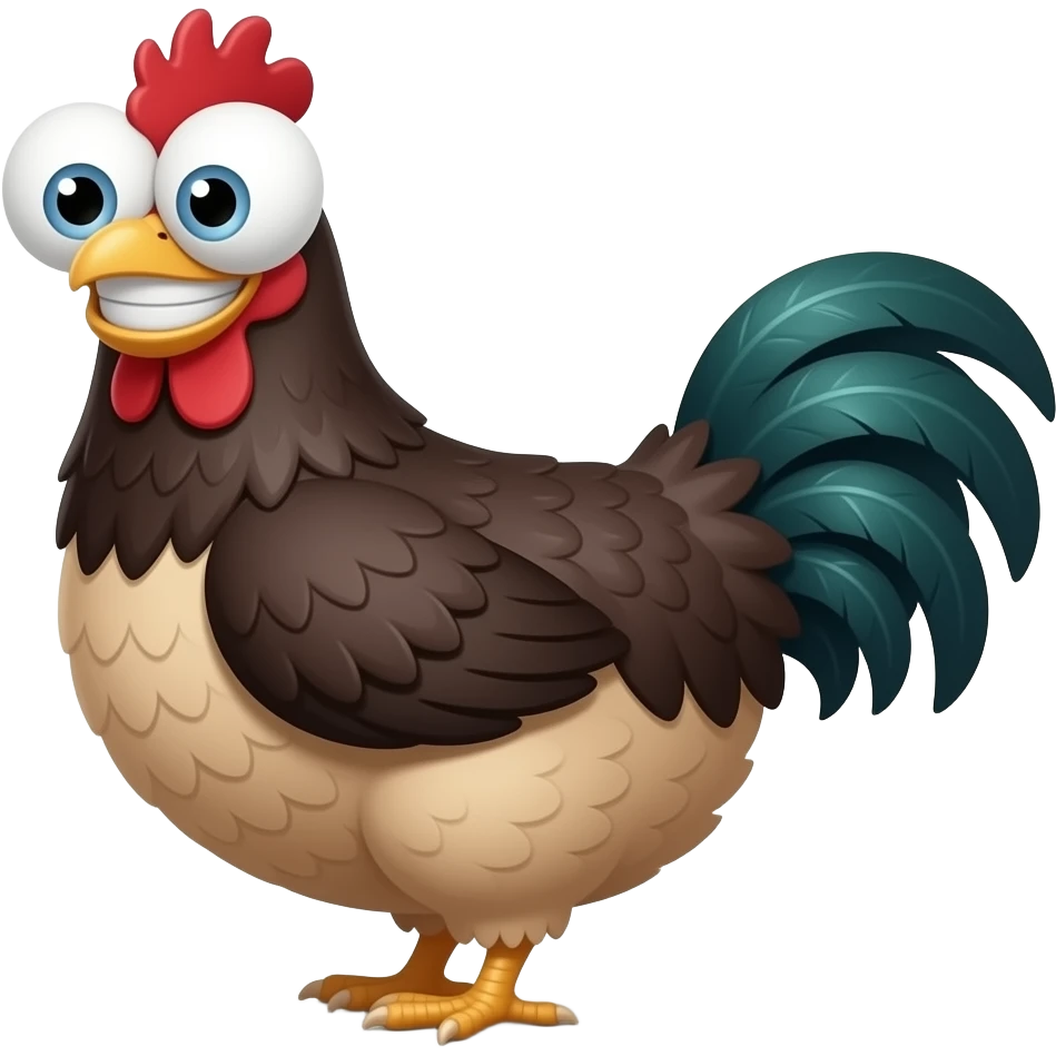 Black chicken smiling with Brow lifted showing off human butt cheeks emoji