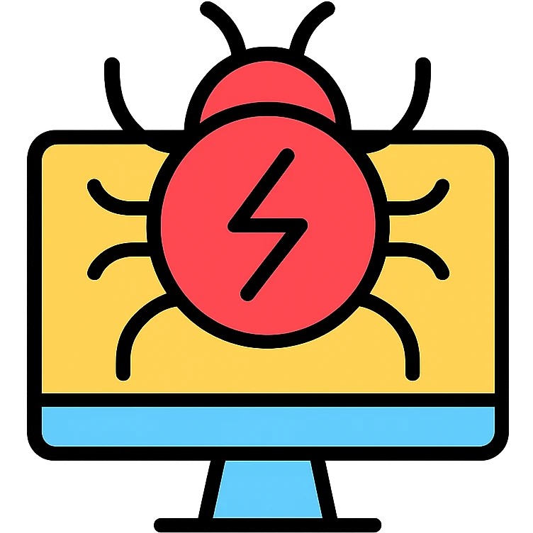 computer virus icon, with a bug or microbe motif, clean and minimal, flat design emoji
