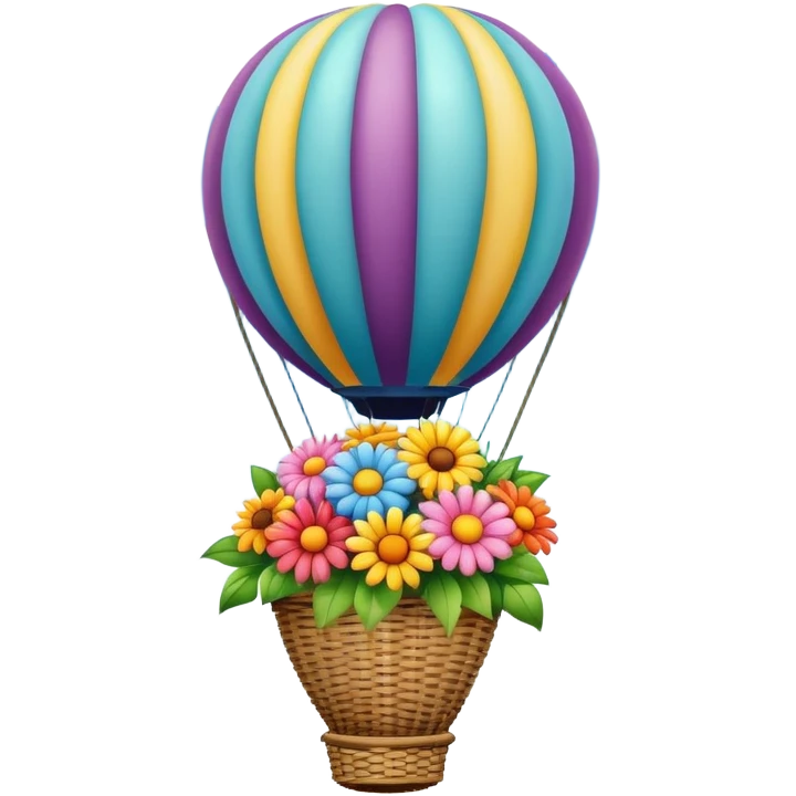 Bouquet of flowers, inside of a balloon inside of a hot air balloon in the sky emoji