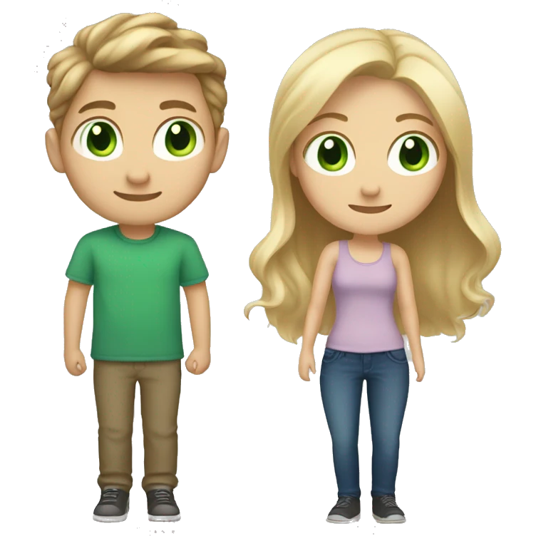 girl with light brown hair and green eyes in love with boy with blue eyes and blonde hair emoji