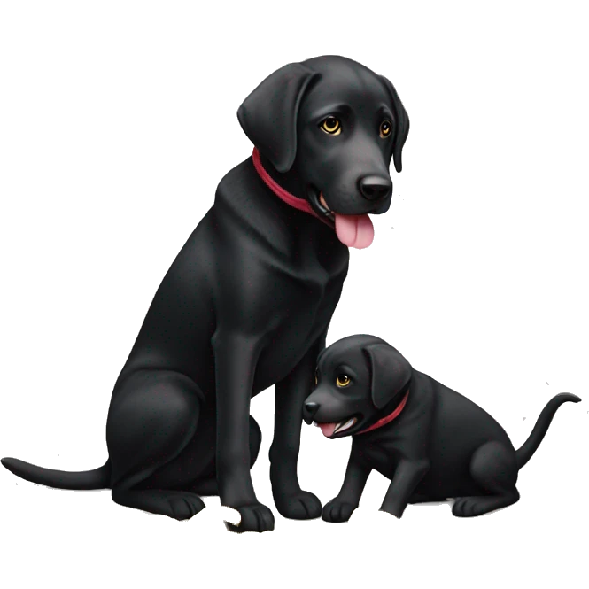 Black lab littermates playing tug of war emoji