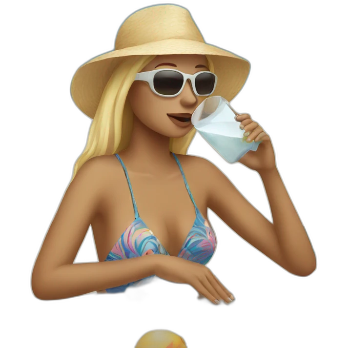 white woman drinking beach emoji