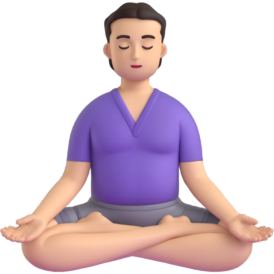 man in lotus position meditation pose, eyes closed, hands in mudra emoji