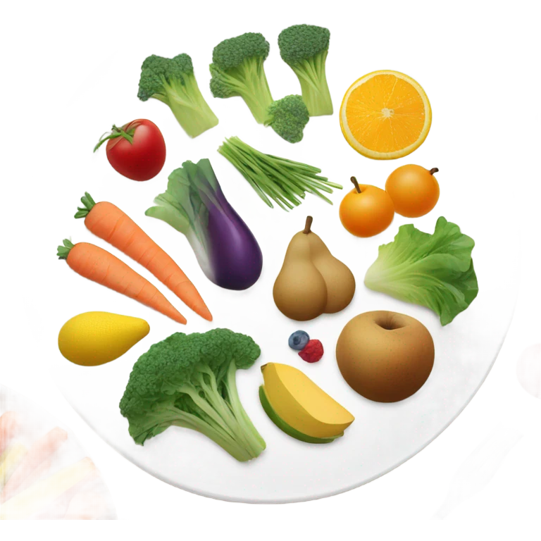 round white plate with healthy food emoji