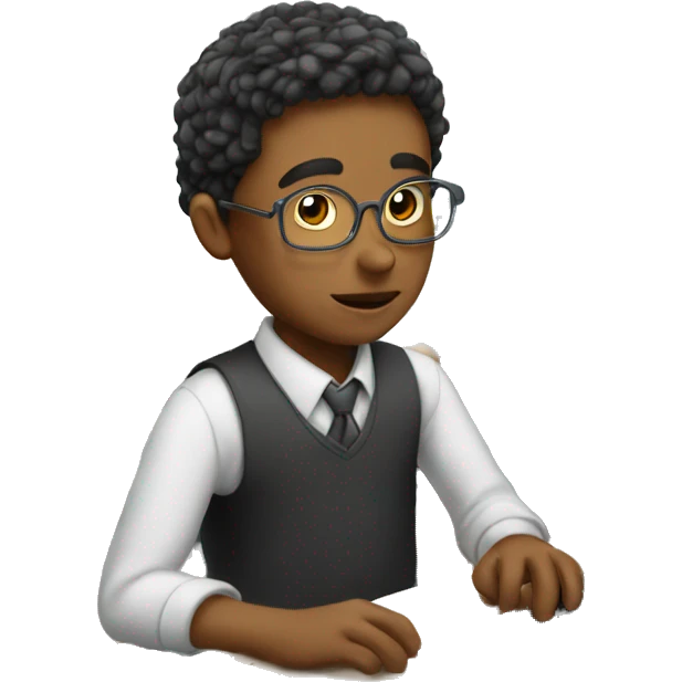 schoolboy sitting at desk, working at computer emoji