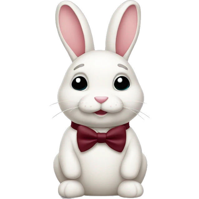 Sitting down. Crème bunny. Burgundy bow tie emoji
