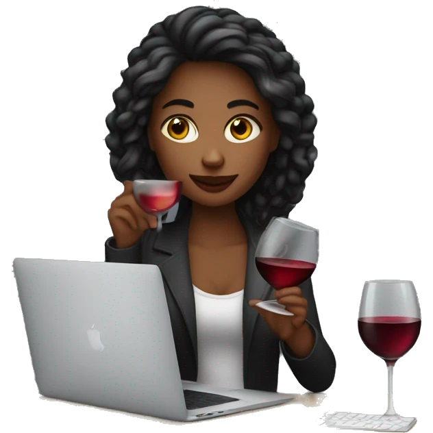designer - girl working on macbook pro drinking a glass of red wine emoji
