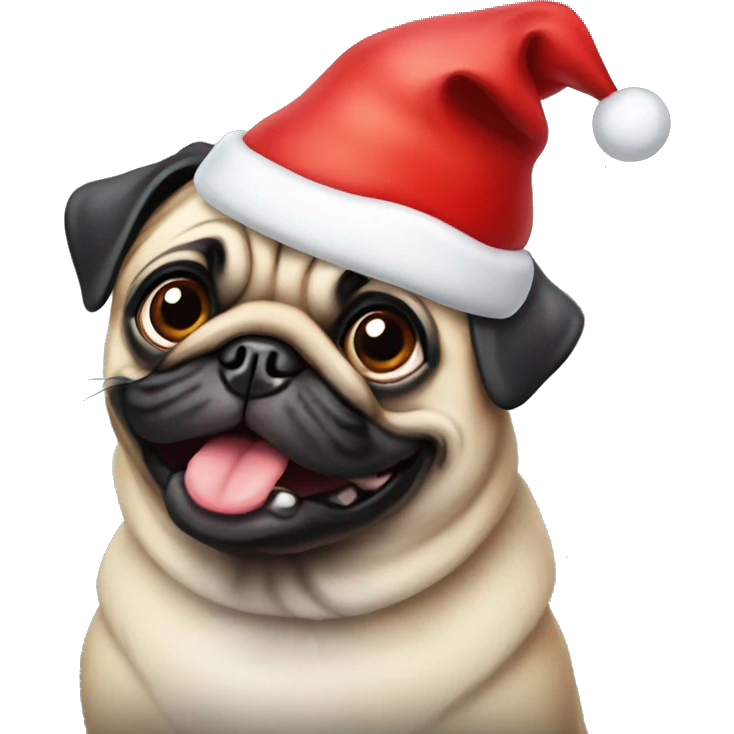 Dog pug with Christmas hat  emoji