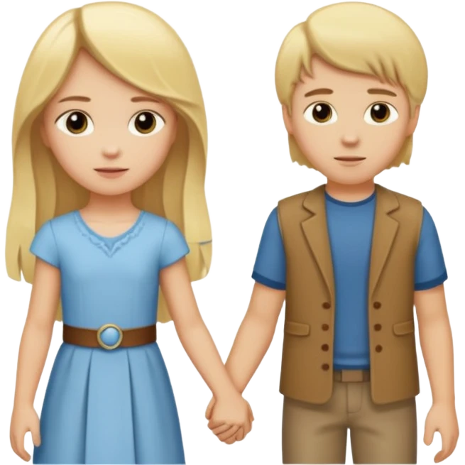 Blond haired pretty girl holding hand with long hairs stoic boy emoji
