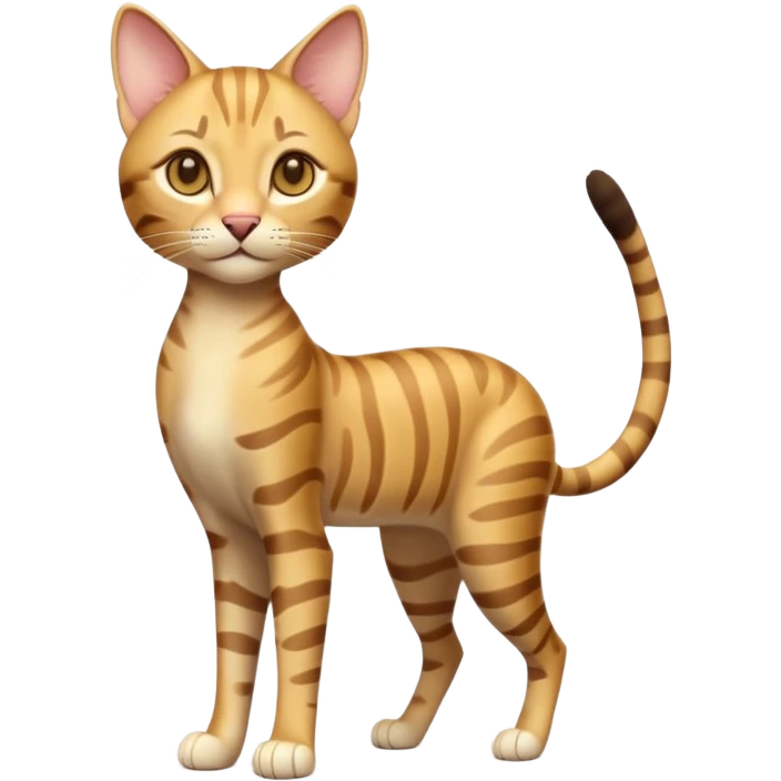 A 3D cartoon golden tabby Savannah cat with elegant long legs, gentle stripes, dynamic pose, cinematic Memoji-style lighting. full body or half body. emoji