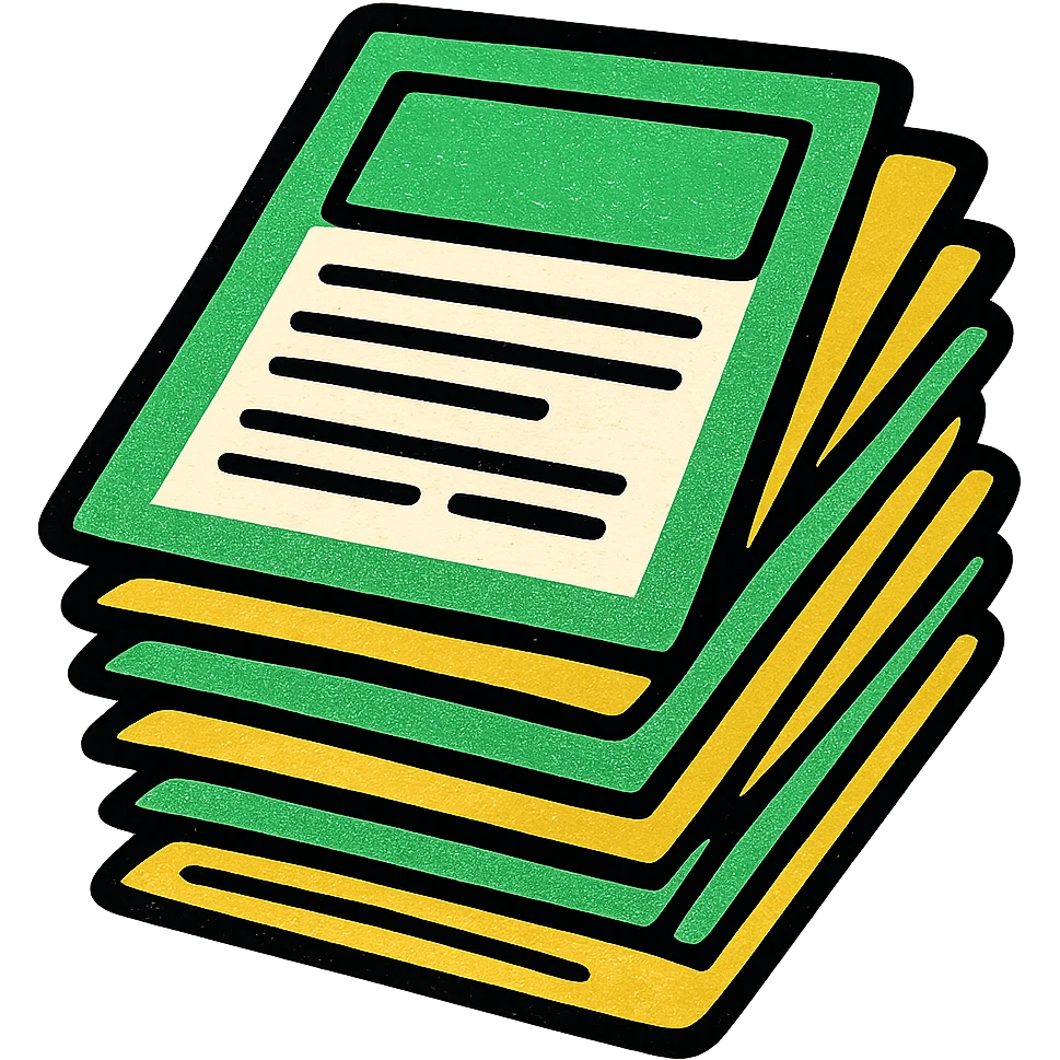 stack of papers or paperwork, professional style, green gold and white color scheme, bold and clear, suitable for digital use emoji