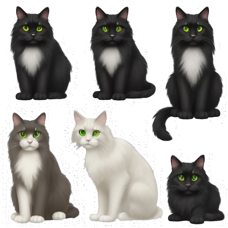 Full black maincoon cat green eyes full body emoji