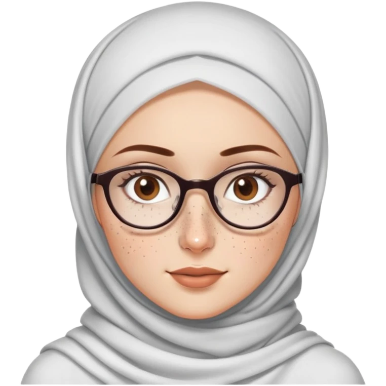A white skinned hijabi girl with a bit of freckles on her nose and brown eyes and long lashes with glasses  emoji