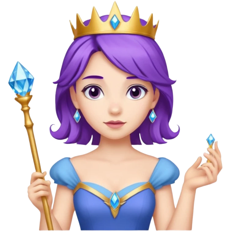 Princesses with Magic Wand in Purple Hair, blue dress emoji