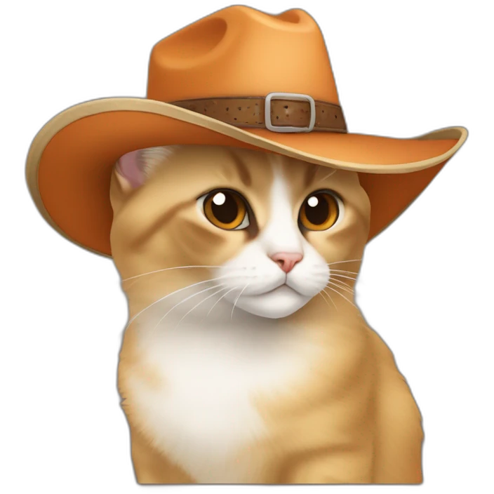 orange, small, chubby, hairy, balinese cat while wearing a brown cowboy hat emoji