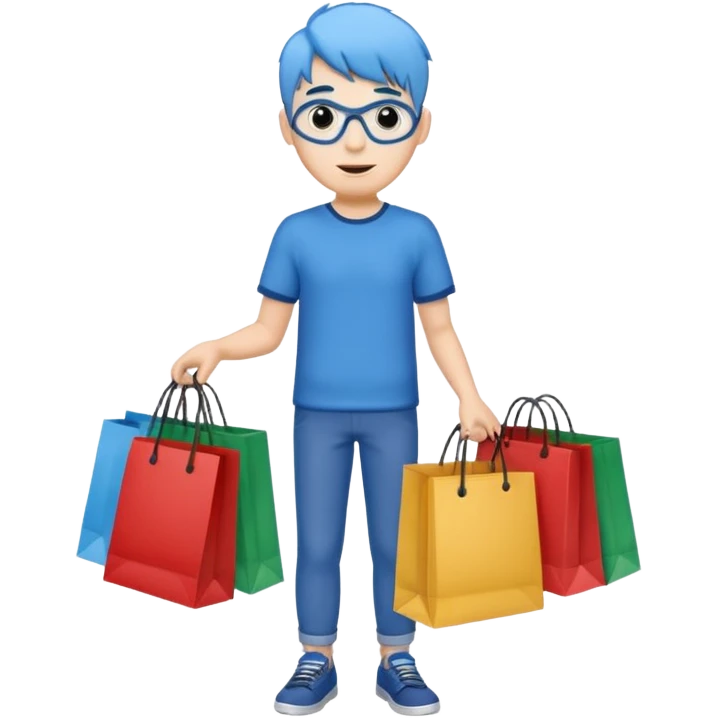 man with blue hair holding shopping bags emoji