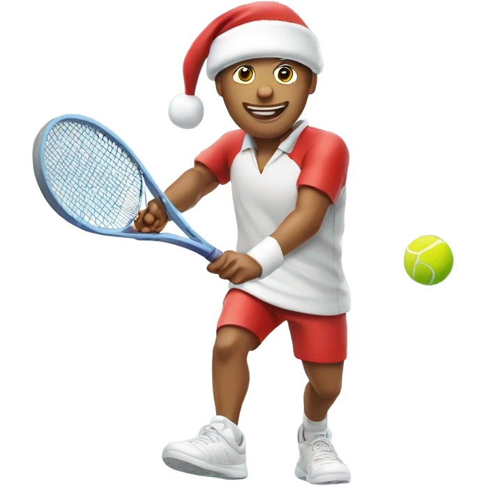Tennis player playing tennis wearing Santa hat Caucasian emoji