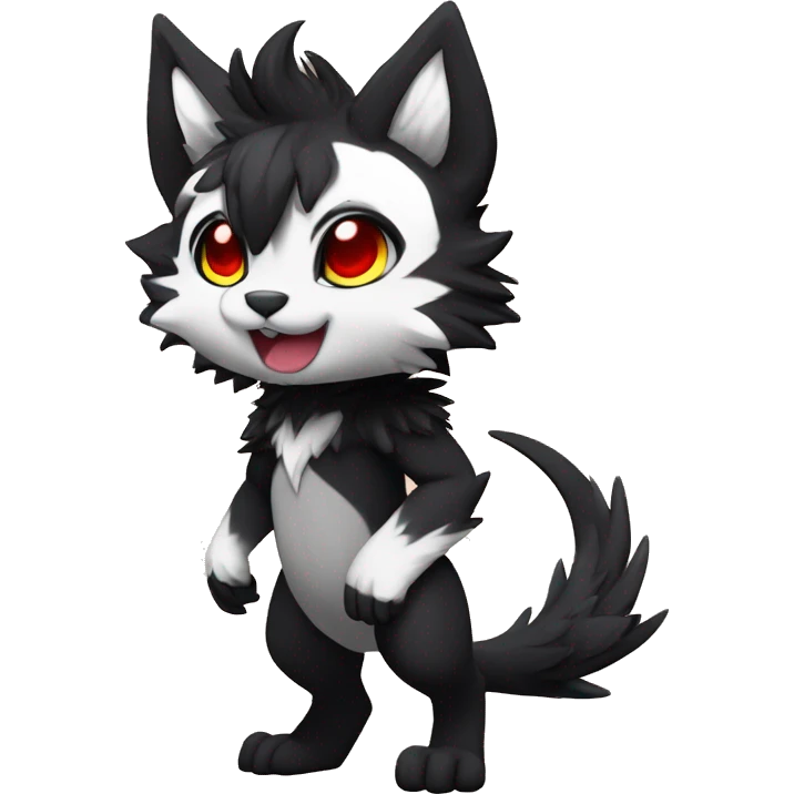 Anthro-Edgy-Cool-Dark-Black-White-Red-Contrast-Colors-Fantasy-Fur-Sona-Chibi-Shiny-Fakémon-Hybrid full body emoji