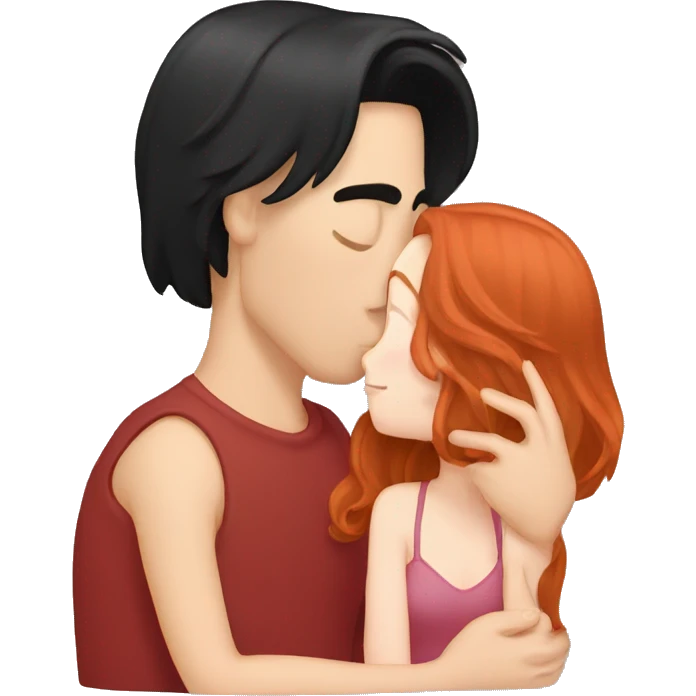 redhead kissing her boyfriend with black Hair emoji