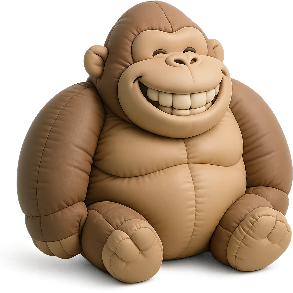 cartoon gorilla, wide smile with visible teeth, soft cushion style, no background emoji