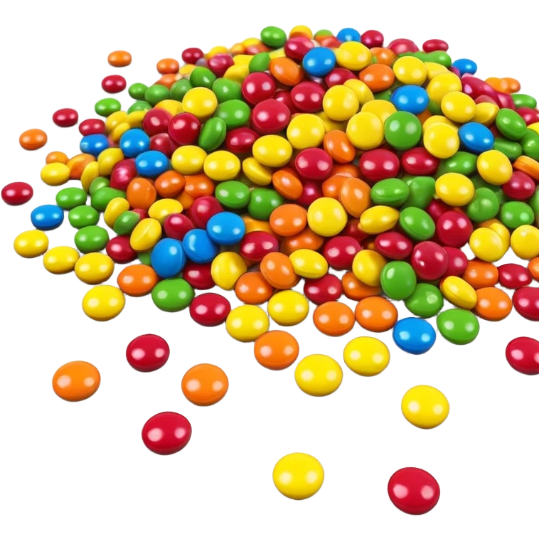 colorful Skittles candy pieces scattered, rainbow colored fruit candies emoji