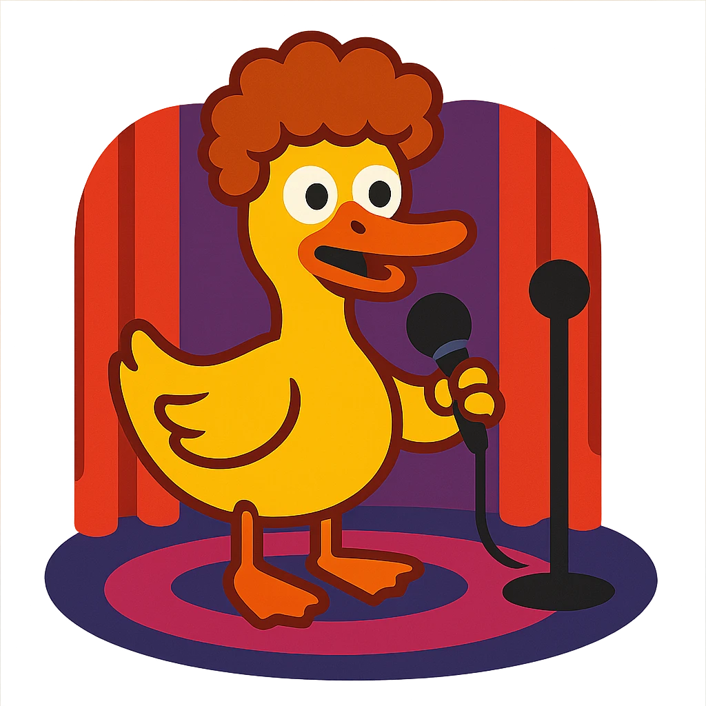 duck with Jeff Ross's hair, on a comedy stage emoji