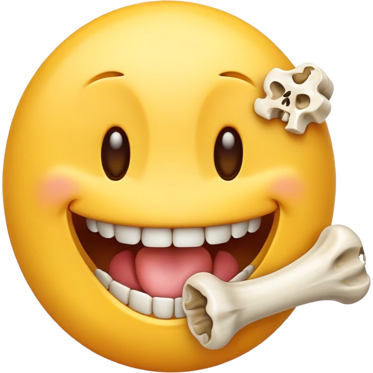 smiling emoji with yellow bone in its mouth emoji
