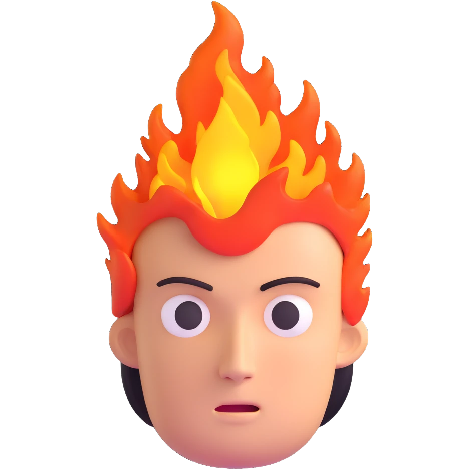 head with fire, expressionless face emoji