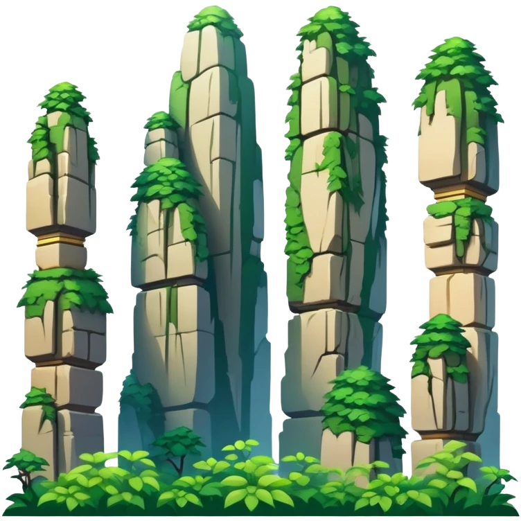 Zhangjiajie Avatar mountains, simplified emoji style with bold outlines and bright colors, cartoon style tall stone pillars with greenery emoji