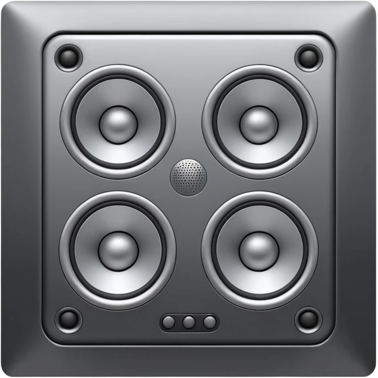 Minimal emoji icon of a modern metallic speakers, front view, detailed geometry, dark metallic body, subtle highlights, isolated emoji