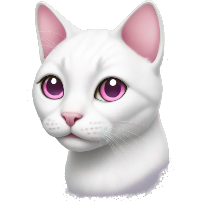 white cat with a pink nose and a grey spot on its head emoji