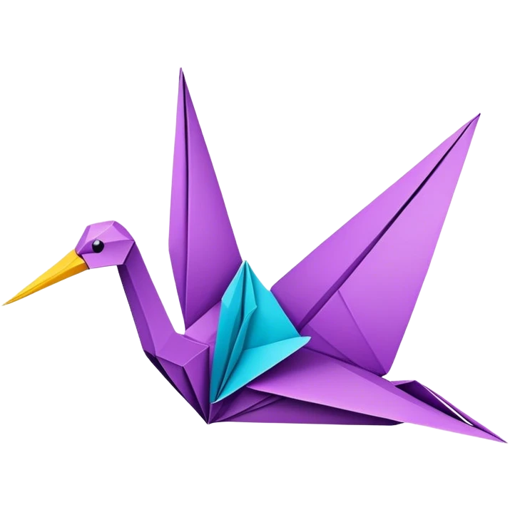 Paper crafting icon, origami crane, folded paper shapes, scissors, vibrant paper, clean folds, minimalistic style, transparent background. emoji