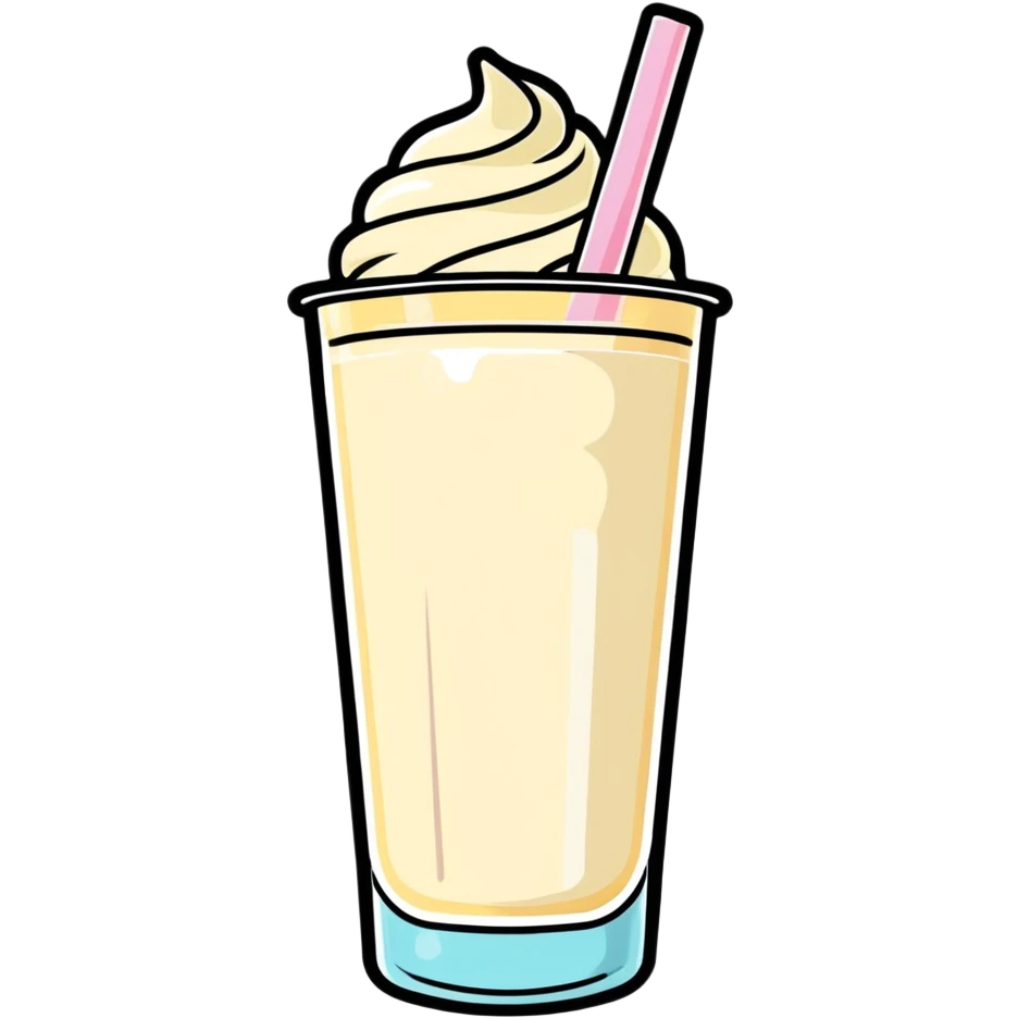 milkshake in a glass with a straw, cartoon sticker style emoji