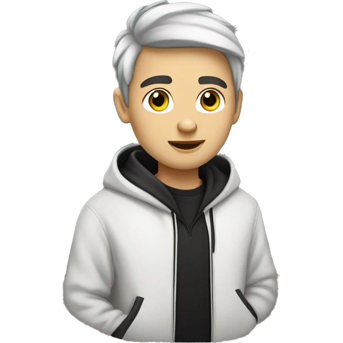 a student boy in 20 years with skin white and black hair and dress a hoodie  emoji