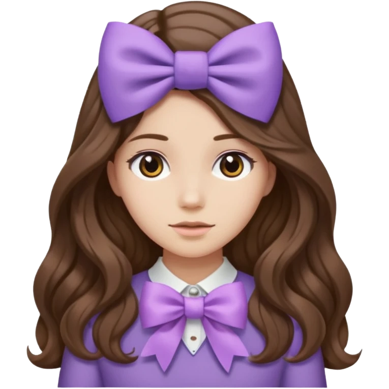 long wavy brown hair from behind with a medium lilac bow emoji