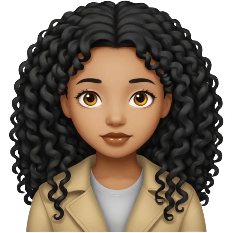 black girl with long curly black hair emoji