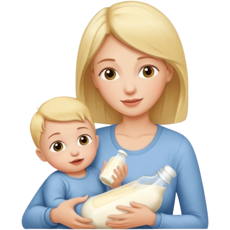 Mom feeding baby with milk emoji