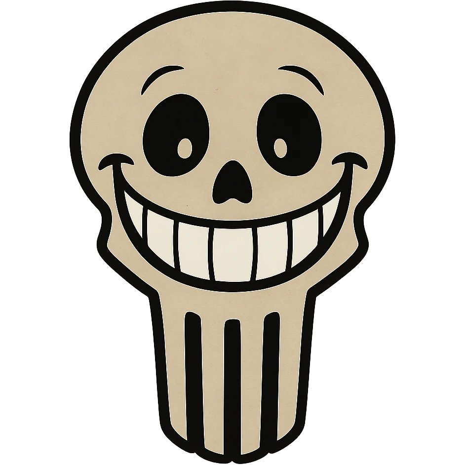 a Punisher skull grinning widely, joyful and friendly emoji
