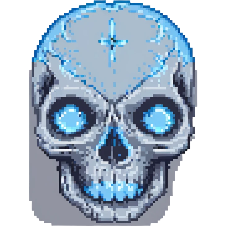 grey crying skull, pixel art style, single blue tear, minimal colors emoji