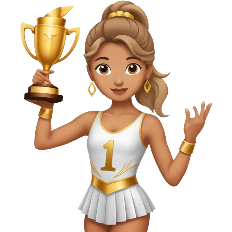 Dancer in a dance outfit holding number 1 trophy emoji