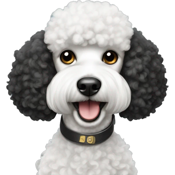 black and white poodle with non-alcoholic beer emoji
