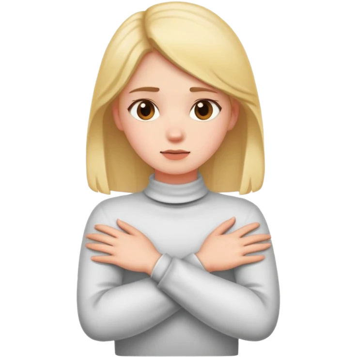 a girl with crossed arms holding her neck emoji