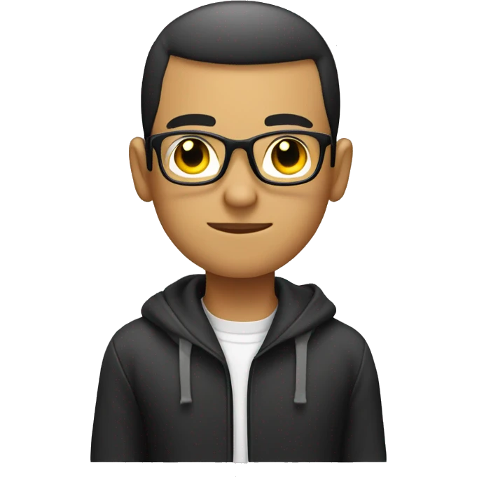 young guy with a black buzzcut, programmer, thinking, glasses emoji