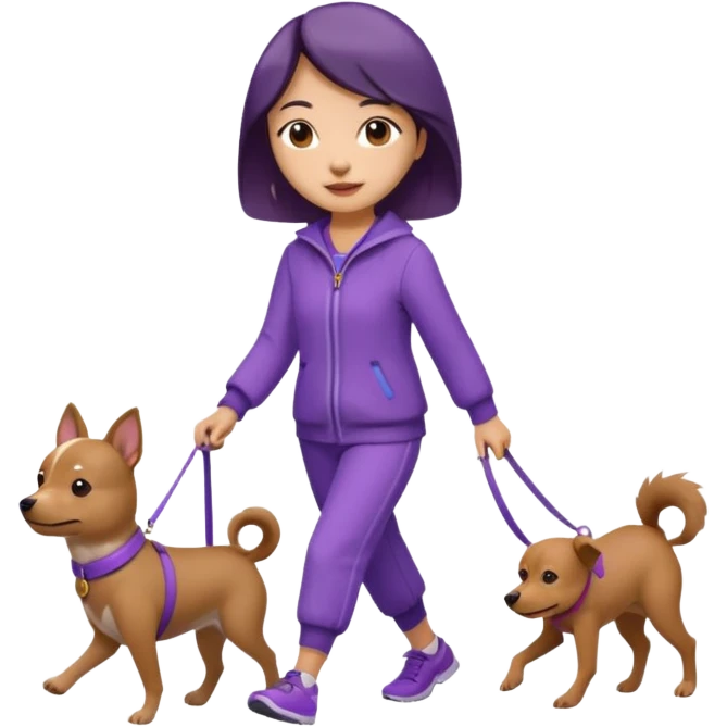 Chinese woman wearing purple outfit walking one small brown dog emoji