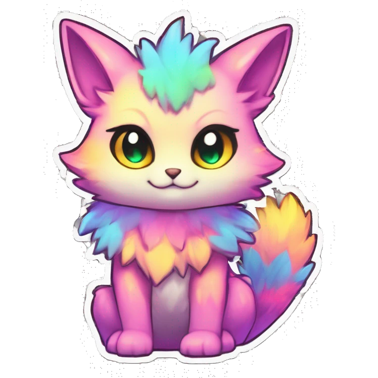 Anthro Fluffy Cool Cute Magical Elemental Shiny Colorful Neon Vibrant Colors Sparkle Kemono-style Chibi Fantasy-Animal-Fakémon-Pokémon-Hybrid Fur Sona Aesthetic Full Body Sticker emoji