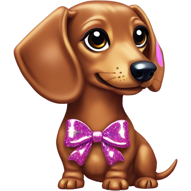 Lisa frank glitters dachshund￼ with bows on ears emoji