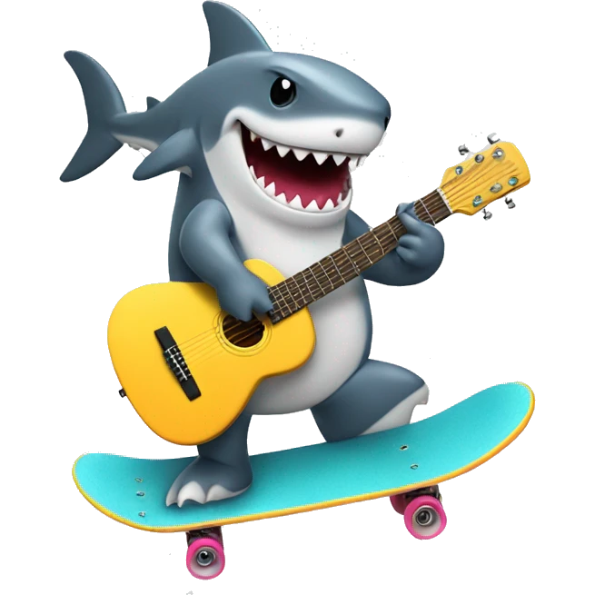 shark riding a skateboard while playing the guitar emoji