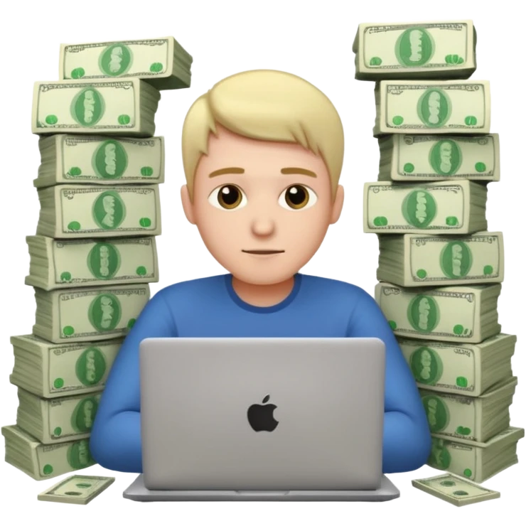 aktien experte er sitz am laptop und verdient durchs traden geld

geld sollte um ihn herum sein emoji