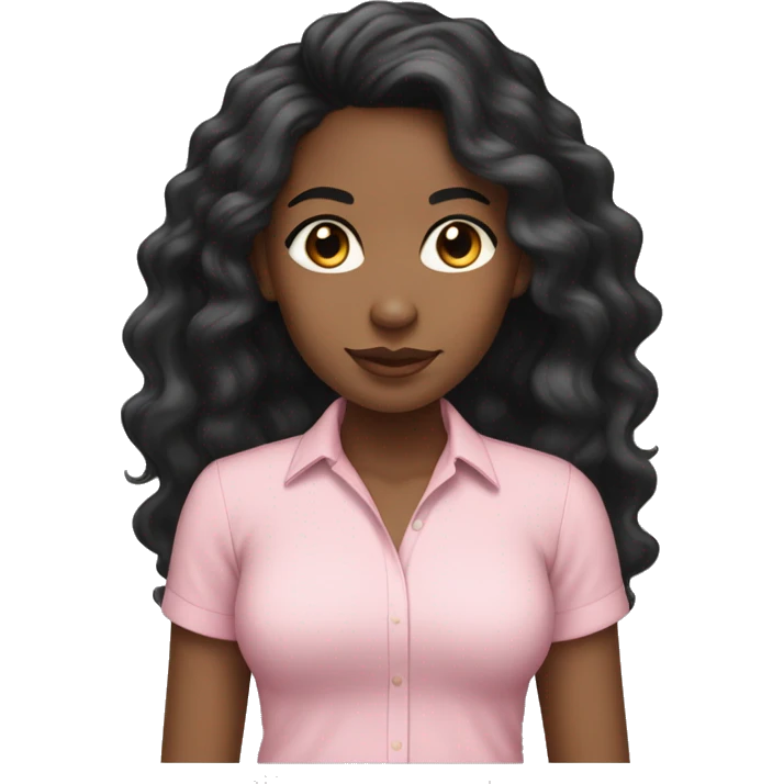 lightskin black girl with long, wavy black hair and light pink shirt emoji